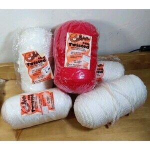 Vintage Lot Of 5 Cobra 6mm Twisted Macrame Cord 100 Yds Red White